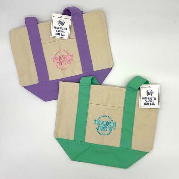 NWT Trader Joe’s Two Mini Pastel Canvas Bags - Picture 1 of 6